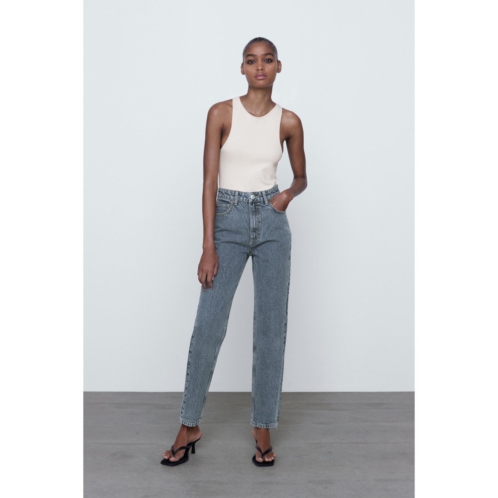Zara Light Gray Mom Fit Jeans